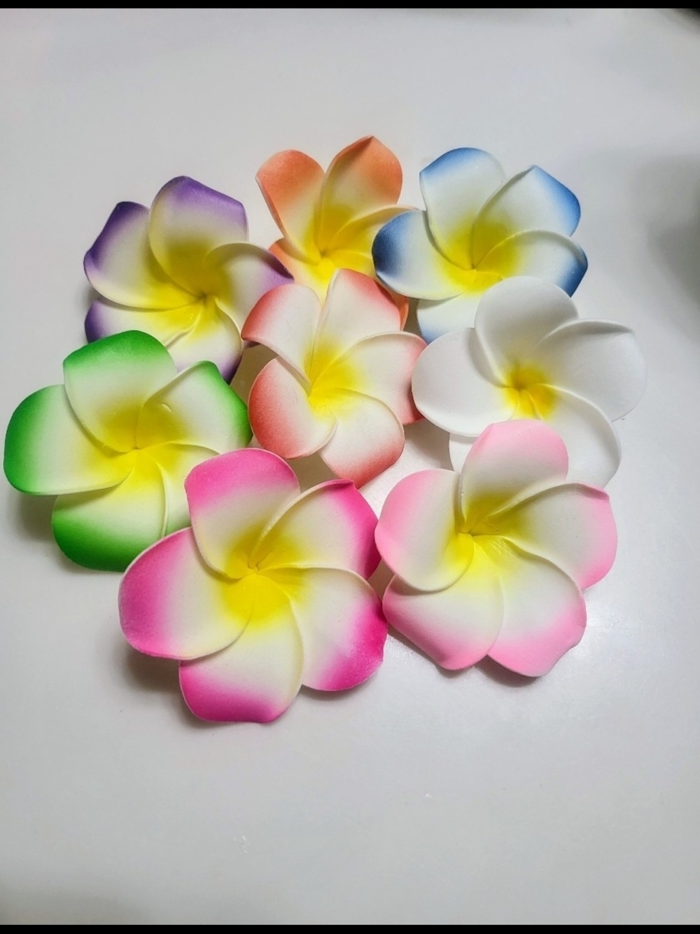 Set of 8 Colorful Foam Plumeria Flowers - Color Assortment